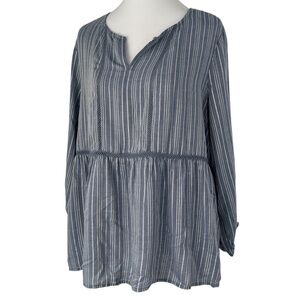 Fever Blue Striped Peplum Tunic Top Size XXL NWT